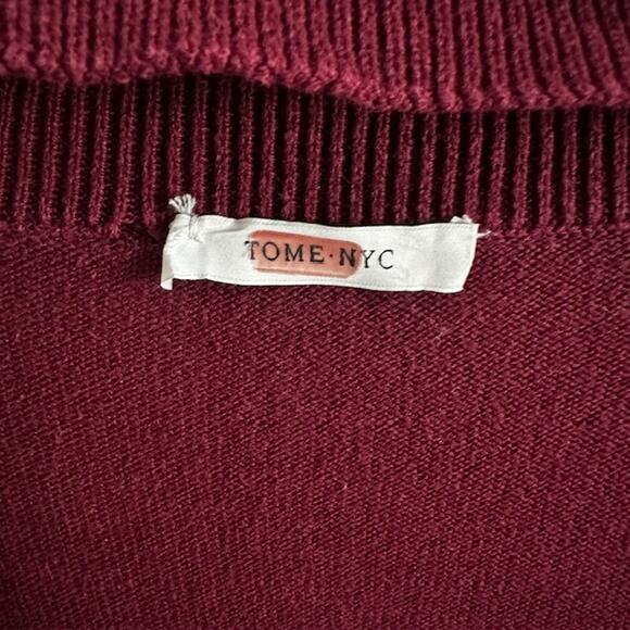 Tome NYC Merino Wool Blend Neck Cut-Out Turtleneck Burgundy Sweater Medium - Picture 4 of 11
